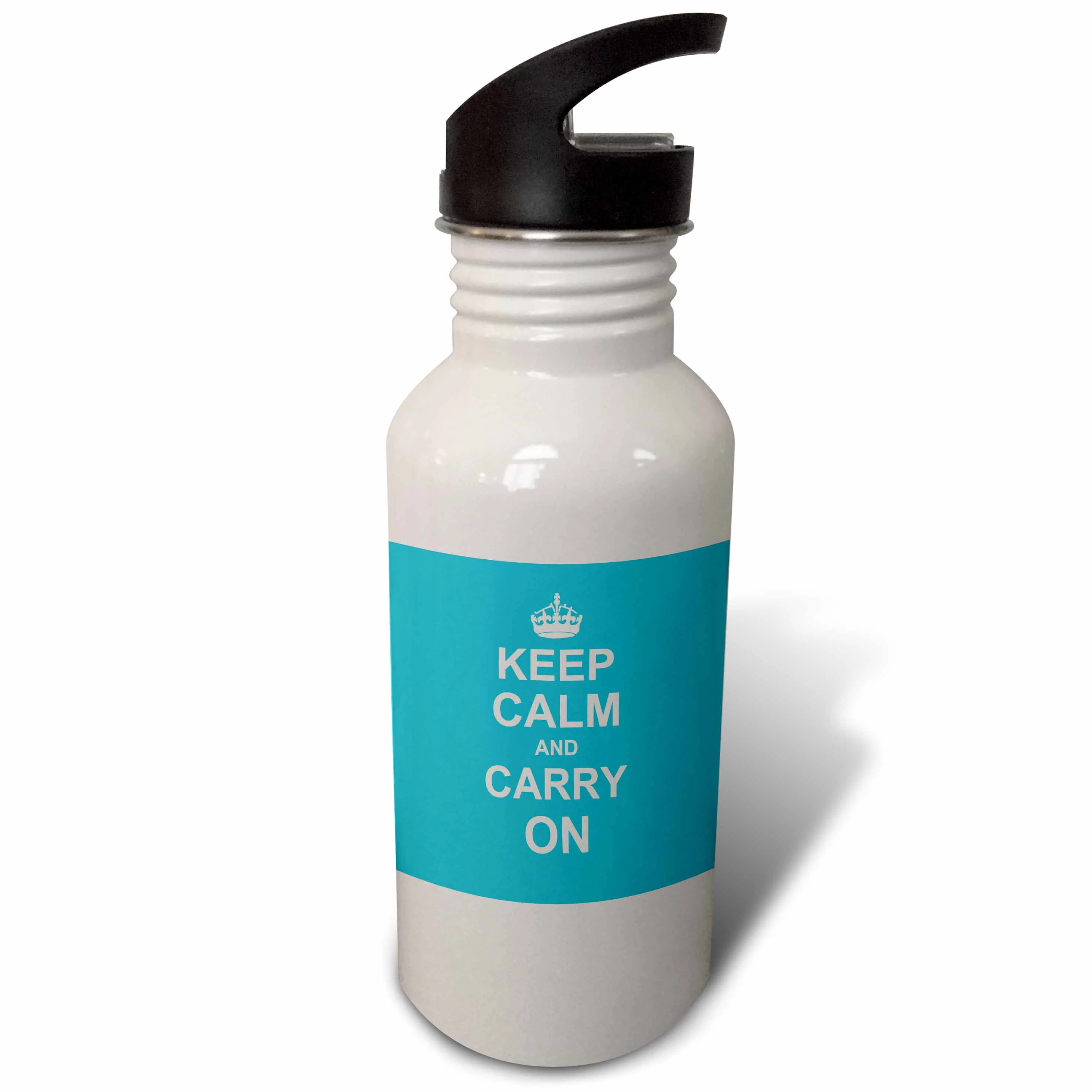 Keep Calm and Carry On - white text on light blue - crown - motivational fun funny humor humorous 21 oz Sports Water Bottle wb-157692-1