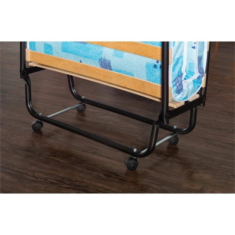 Kingfisher Lane Transitional Metal Folding Bed with Four Casters in Blue