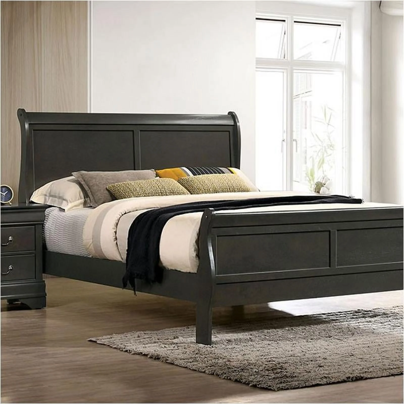 1pc Califonria King Size Bed Gray Color Solid wood Veneers Headboard Footboard Rails Bedframe Design Panels