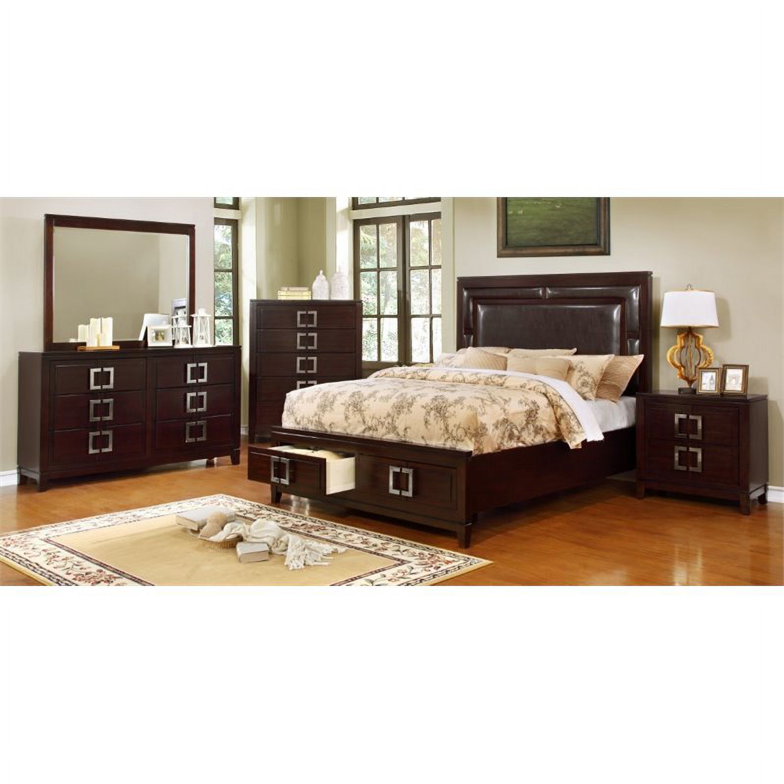 FOA Angelonia 2pc Cherry Solid Wood Bedroom Set - Queen + Nightstand