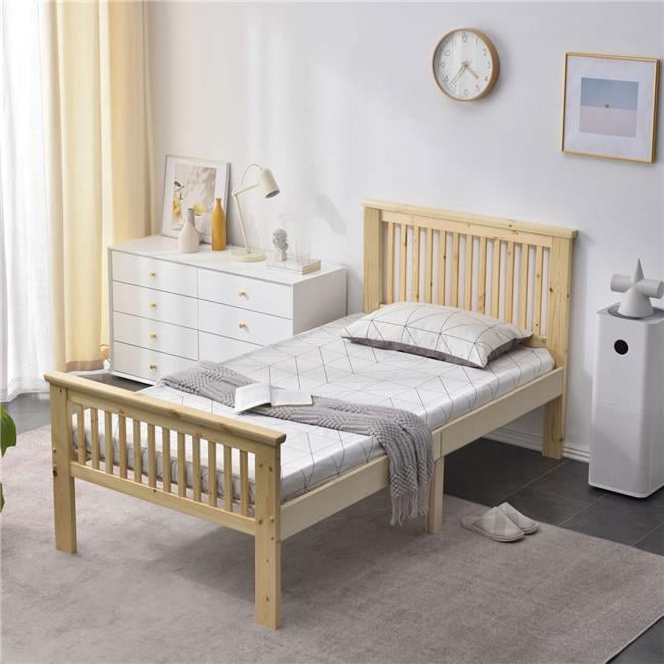 39 x 42 x 79 in. Jassmine Solid Wood Platform Pine Twin Size Bed, Natural