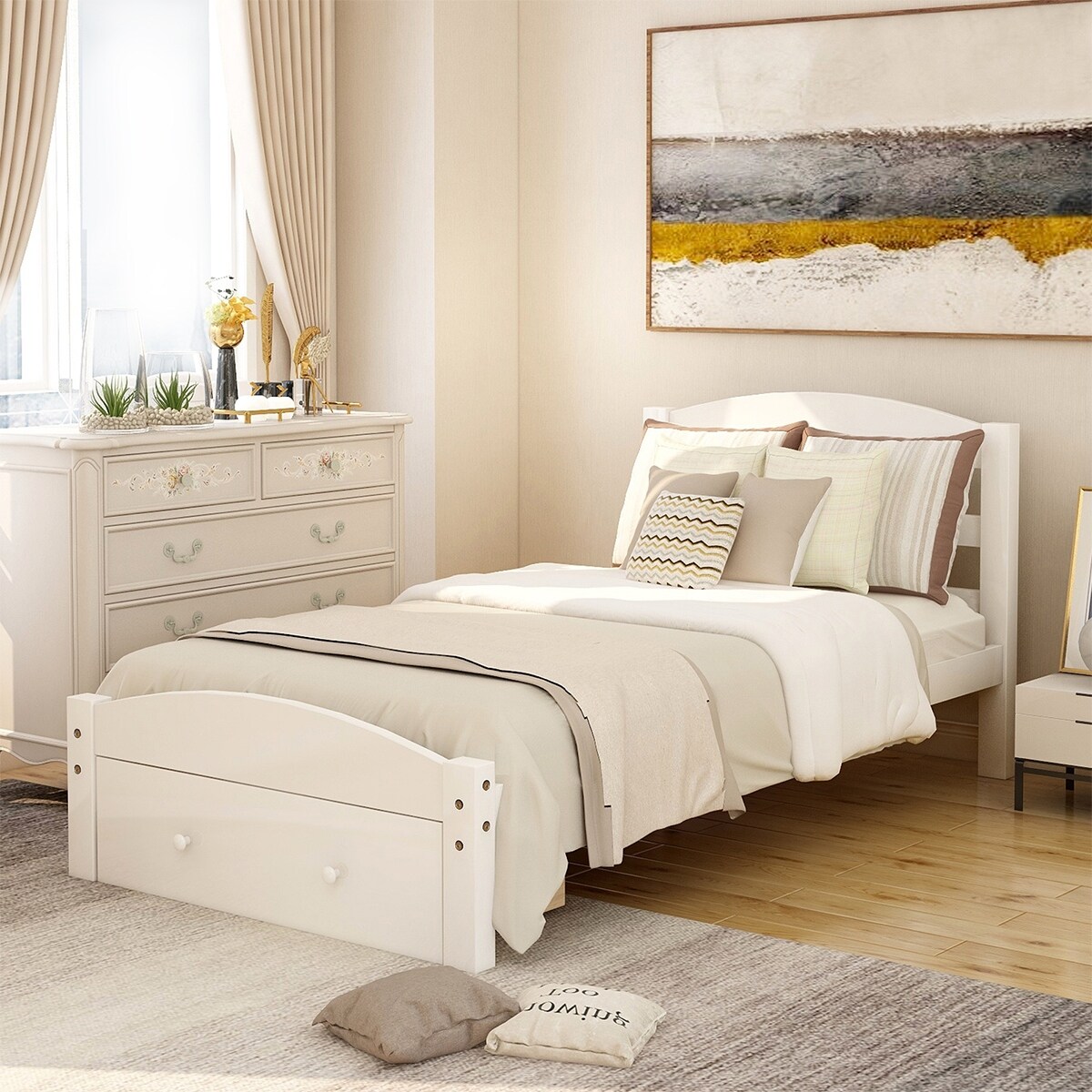Copper Grove  Cregneash Twin Bed Frame with Storage Drawer White N/A