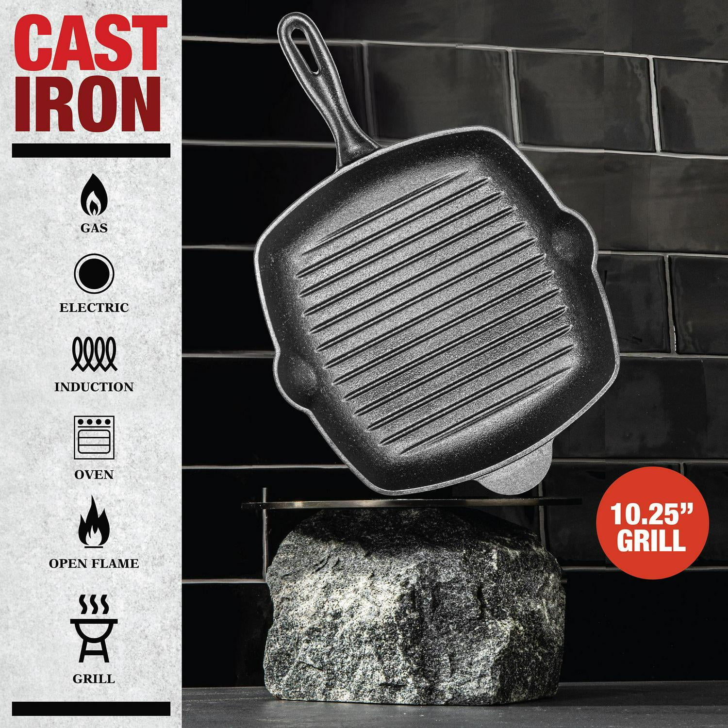 Granitestone 10.25 in. Pre-Seasoned Cast Iron Square Grill Pan