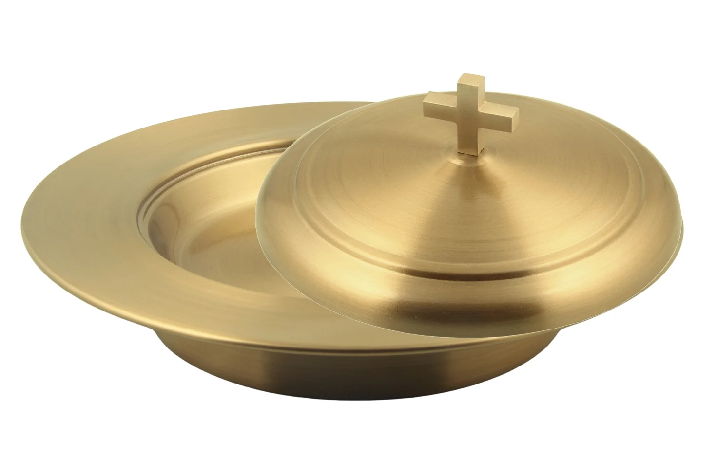 Communion Ware 5 Holy Wine Serving Trays with a Lid & 3 Stacking Bread Plates with a Lid Stainless Steel - Brass/Gold