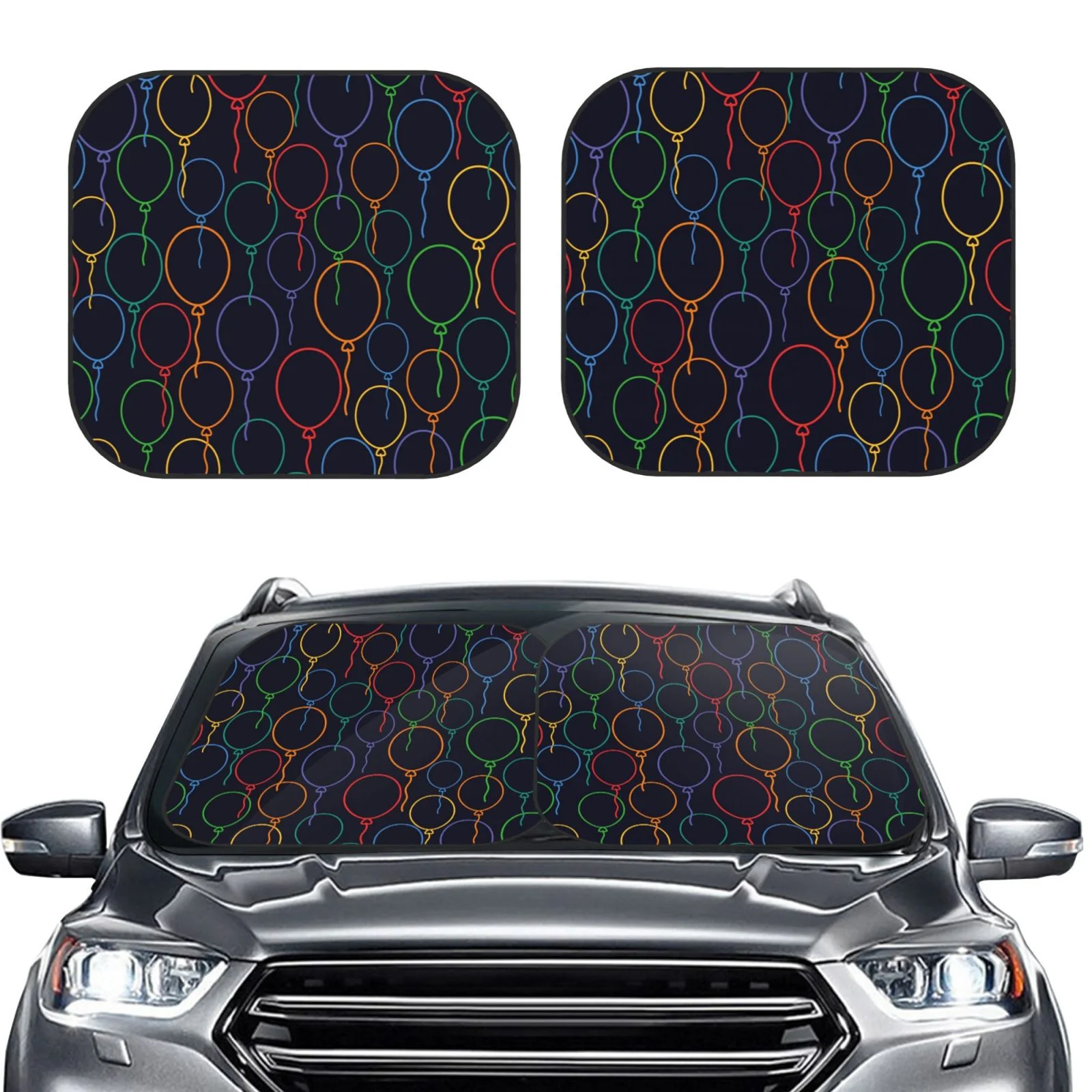 Lukts Colorful Balloons Print 2 Piece Car Sun Shade Windshield,Foldable Car Shade Front Windshield With Keeps Your Vehicle Cool, For Most Sedans Suv And Trucks - Small