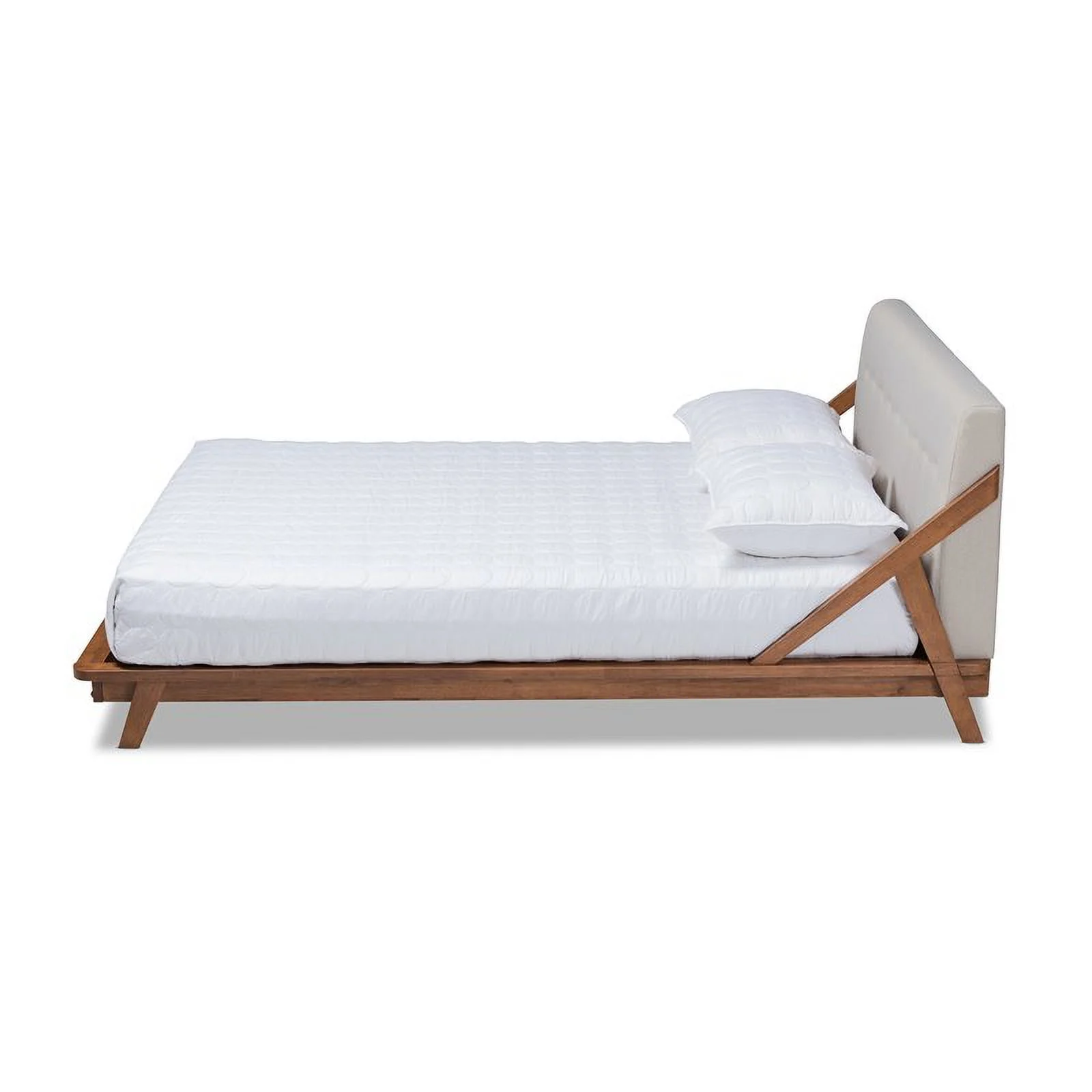 Allora Mid-Century Wood King Size Platform Bed in Light Beige