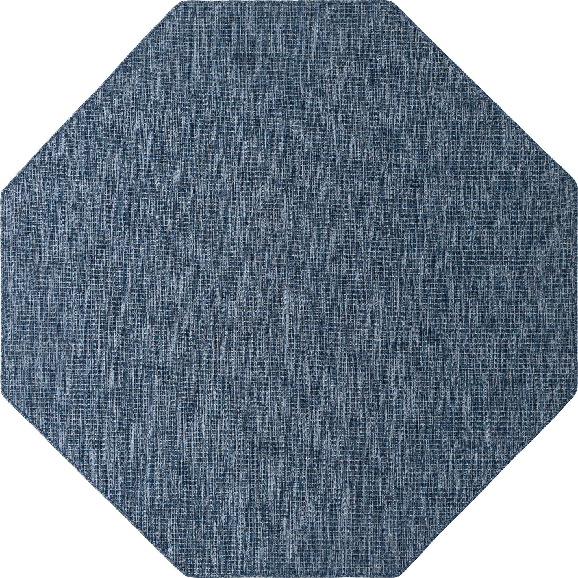 Rugs.com Outdoor Solid Collection Rug – 8 Ft Octagon Blue Flatweave Rug Perfect For Living Rooms, Kitchens, Entryways
