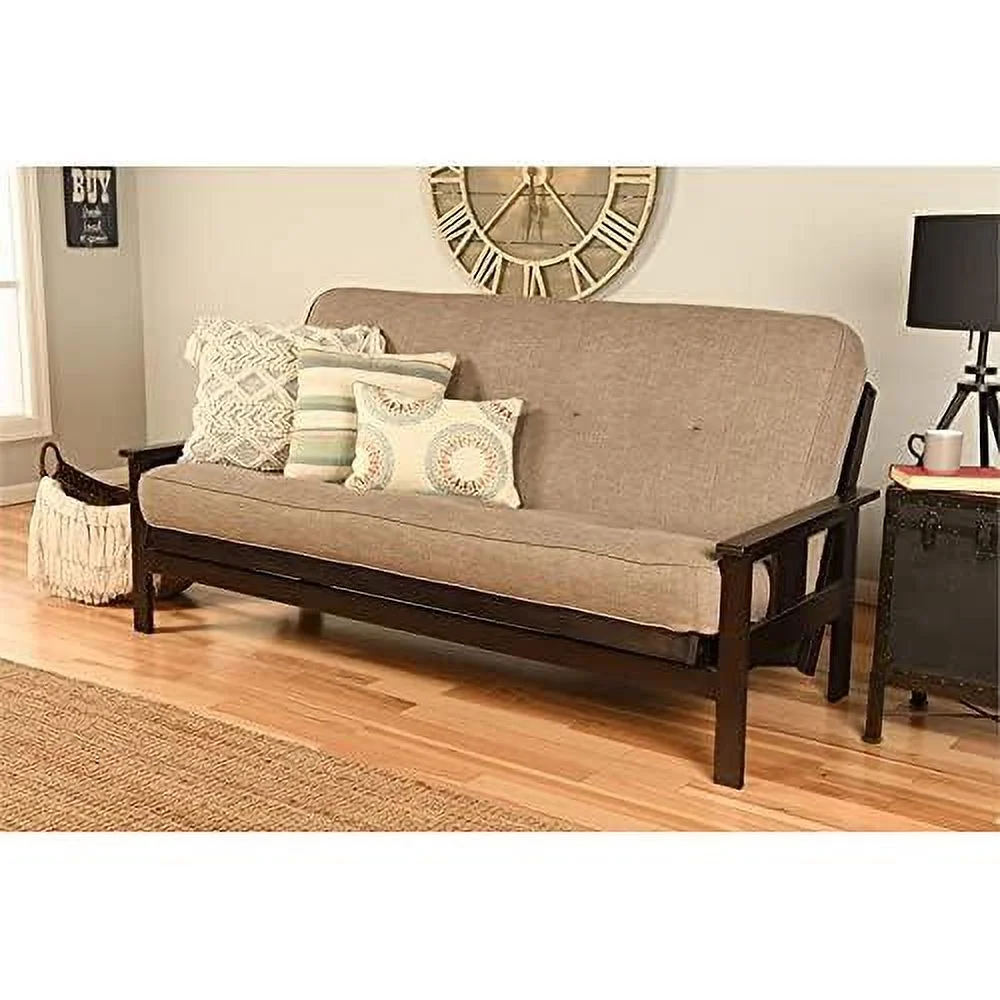 Full Size Futon Mattress Replacement, Linen Sleeper Sofa Bed Mattress, Cotton And Foam Construction, Stone Grey