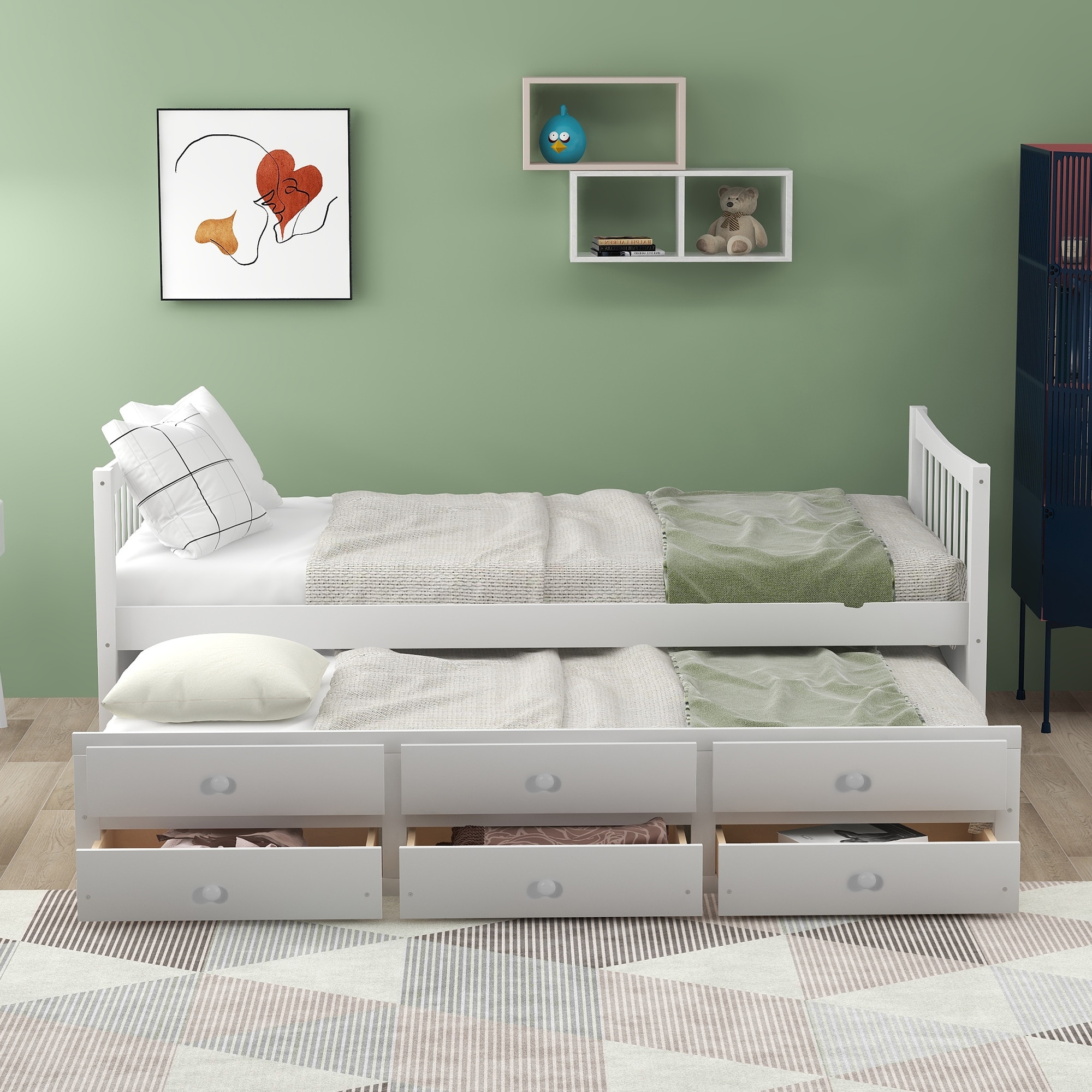 Nestfair  Twin Size Daybed with Trundle and Drawers White