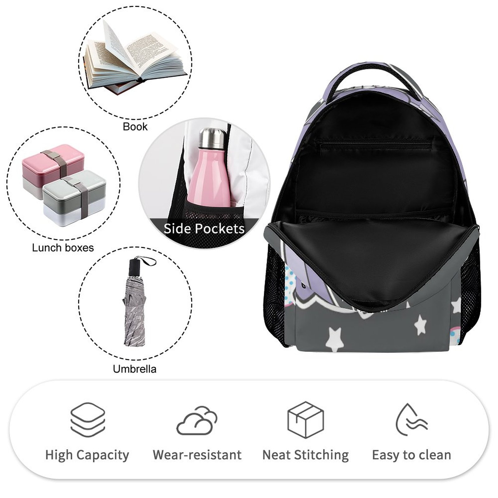 My Melody Kuromi Laptop Backpack School Student Book Bag Satchel Rucksack Adjustable Shoulders Daypack