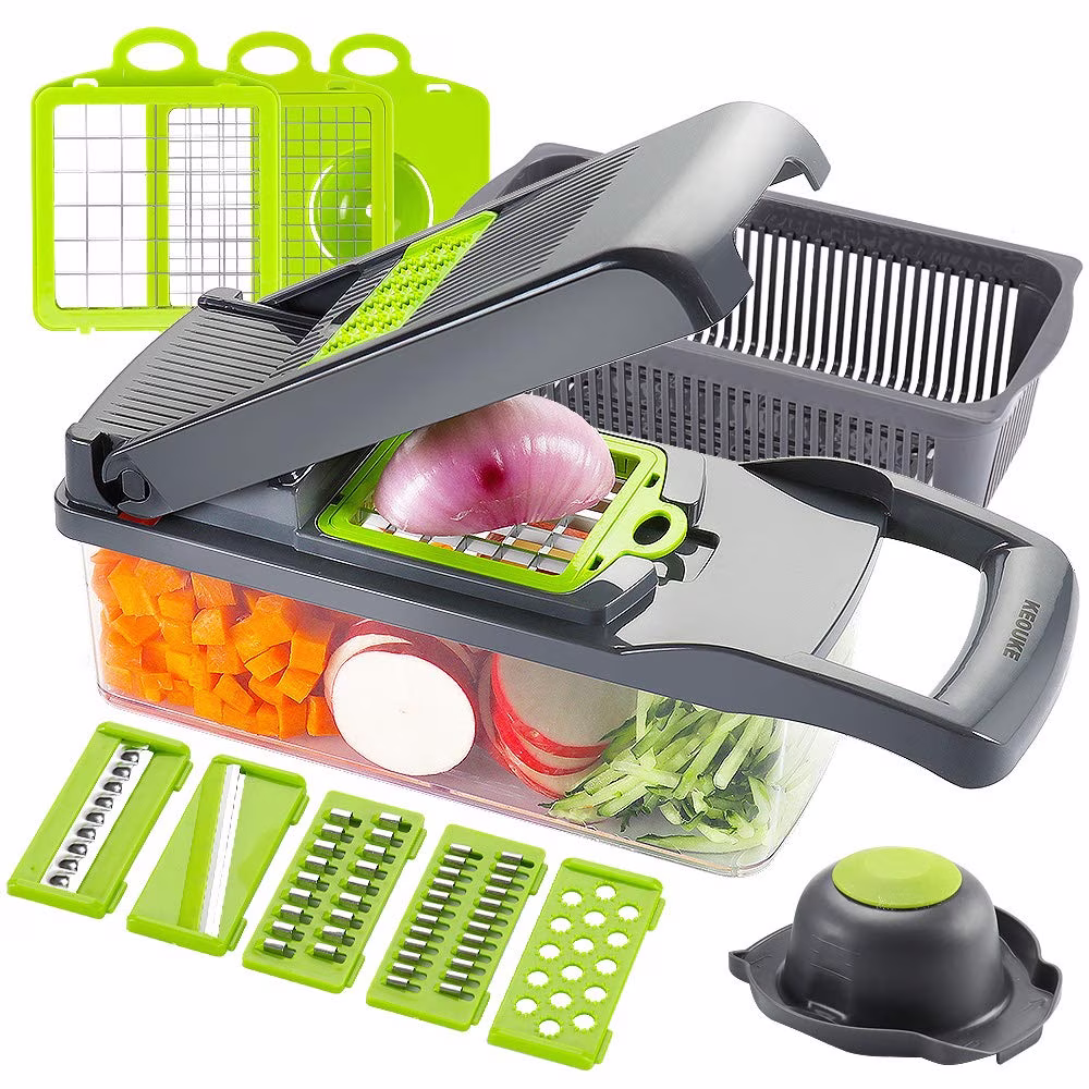 12 in 1 Vegetable Chopper, Multifunctional Mandoline Slicer Dicer Household Kitchen Manual Julienne Grater Cutter for Onion, Garlic, Carrot, Potato, Tomato, Fruit, Salad