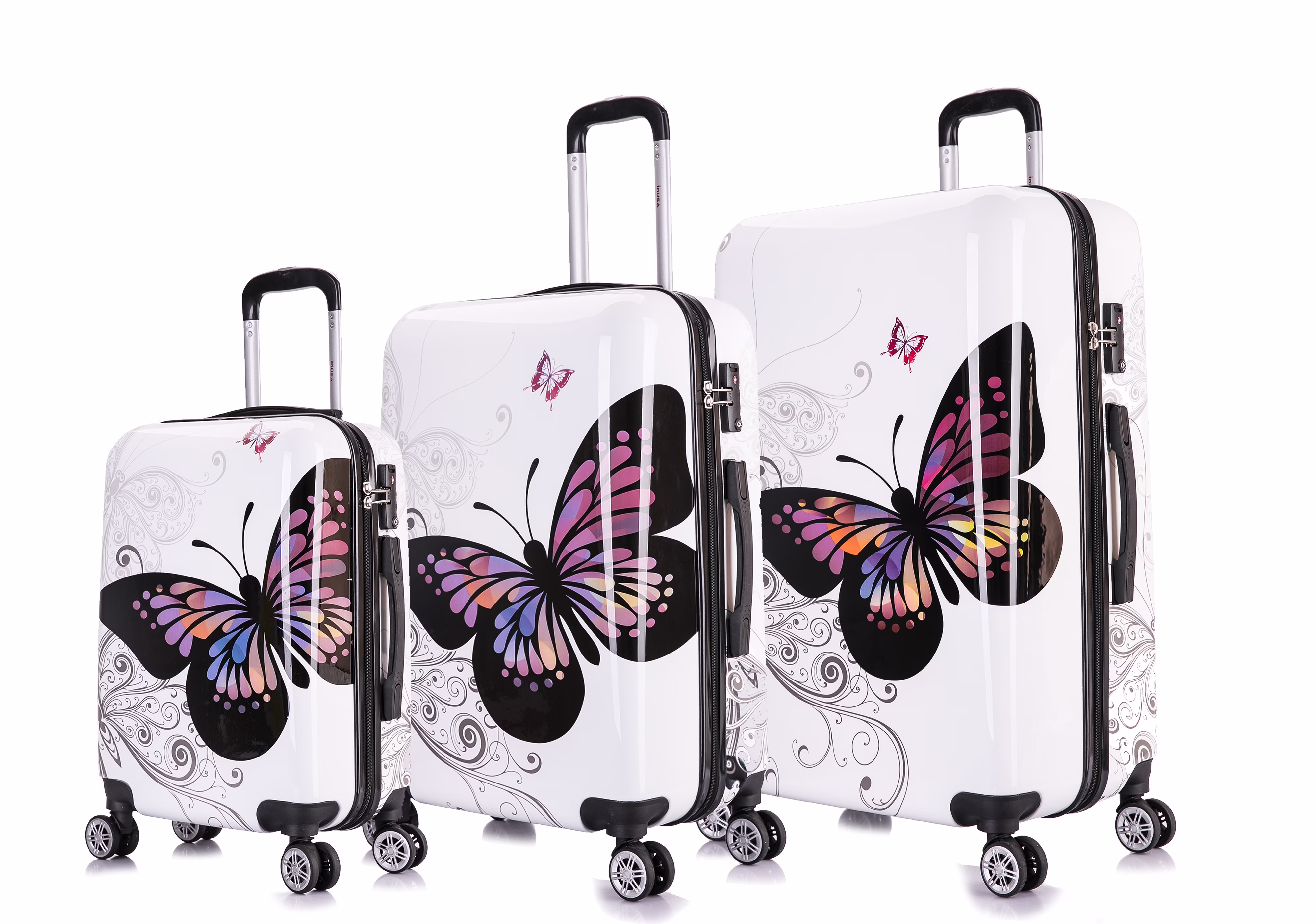 InUSA Print 3-Piece Hardside Luggage Sets with Spinner Wheels, Handle, Trolley, (20