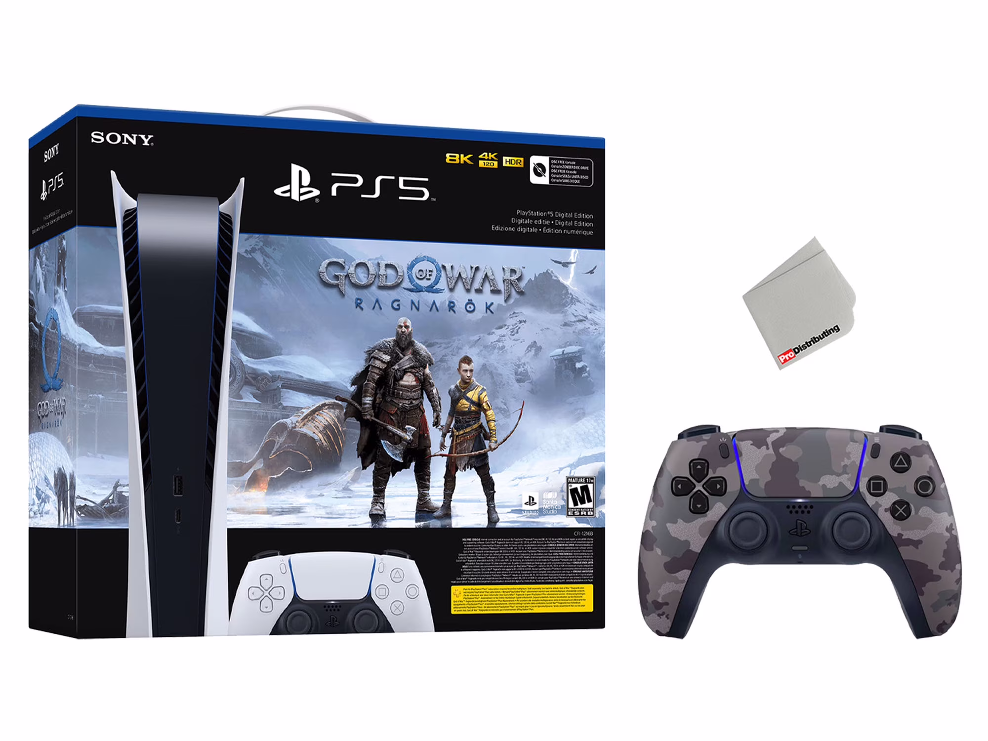 Sony Playstation 5 Digital Edition God of War Ragnarök Bundle with Extra Gray Camo Controller