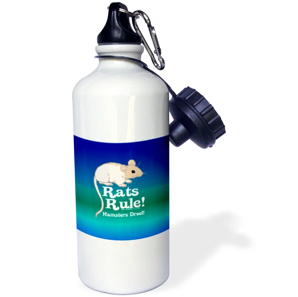 3dRose Rats Rule! White on BlueGreen, Sports Water Bottle, 21oz