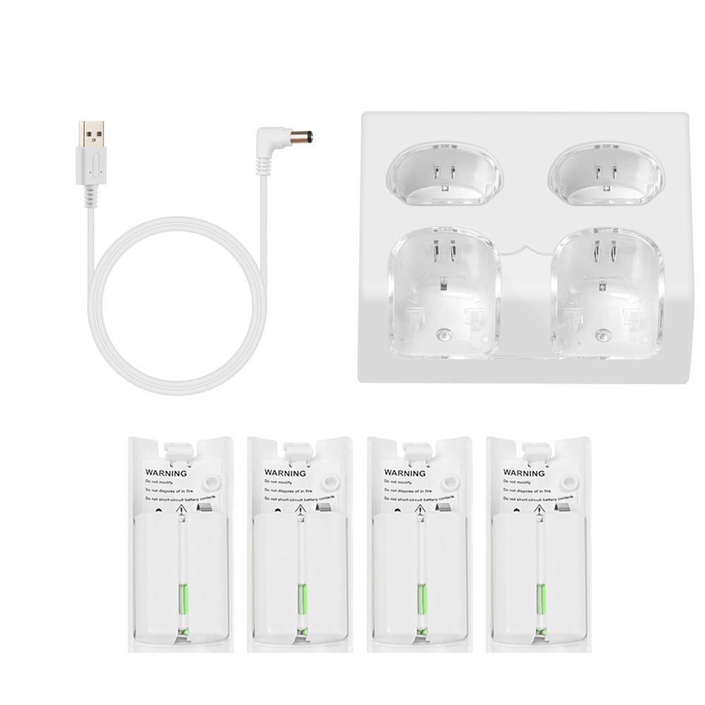Universal Portable Game Accessories Durable USB Cable Cradle Charger Dock With Rechargeable Battery Charging Station MODEL3 WHITE WITH 2 BATTERIES
