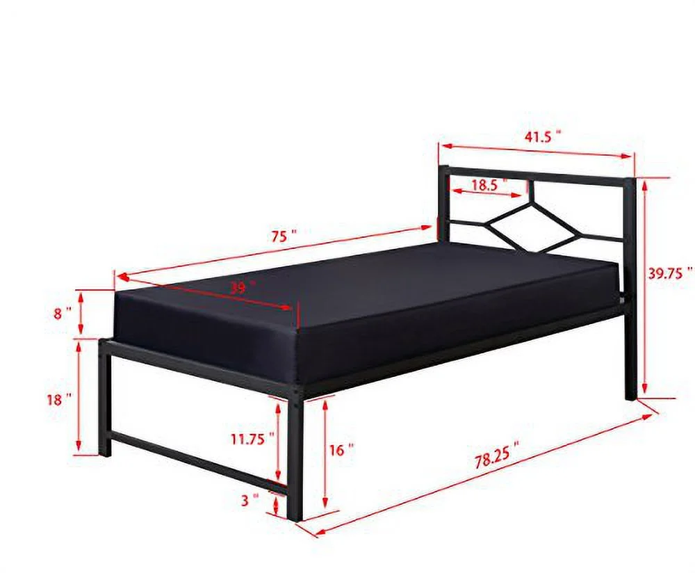 Kings Brand Furniture - Black Metal Platform Day Bed Frame with Headboard, Twin