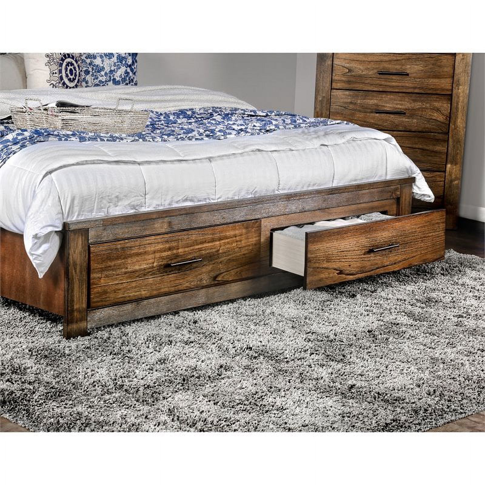 Pemberly Row Farmhouse Wood Queen Platform Panel Storage Bed in Oak