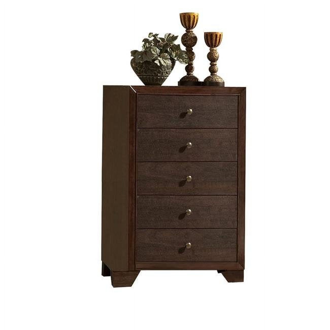 Wooden Chest with 5 Spacious Drawers, Espresso Brown - 47.28 x 16.38 x 30.51 in.