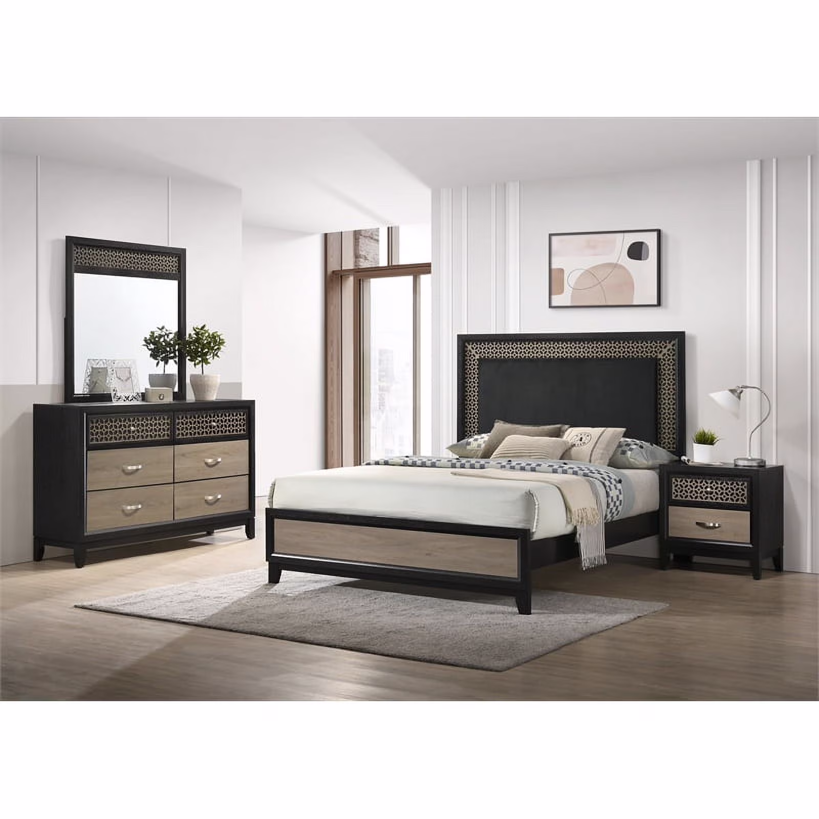 Coaster 4-Piece Contemporary Wood Eastern King Bedroom Set in Light Brown/Gray