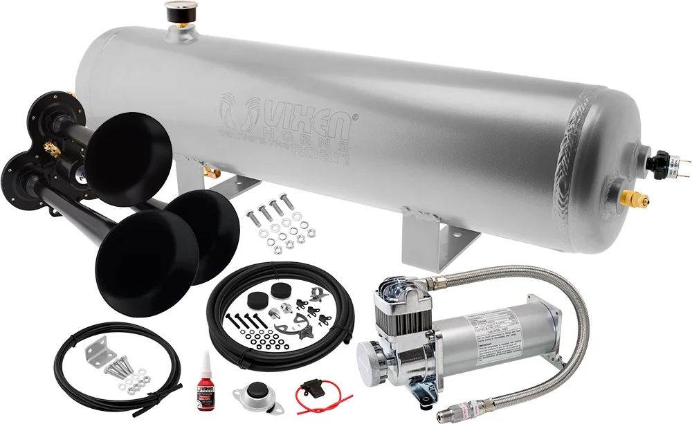 Vixen Horns Train Horn Kit for Trucks/Car/Semi. Complete Onboard System- 200psi Air Compressor, 3 Gallon Aluminum Tank, 3 Trumpets. Super Loud dB. Fits Vehicles like Pickup/Jeep/SUV VXO8330APRO/3114B