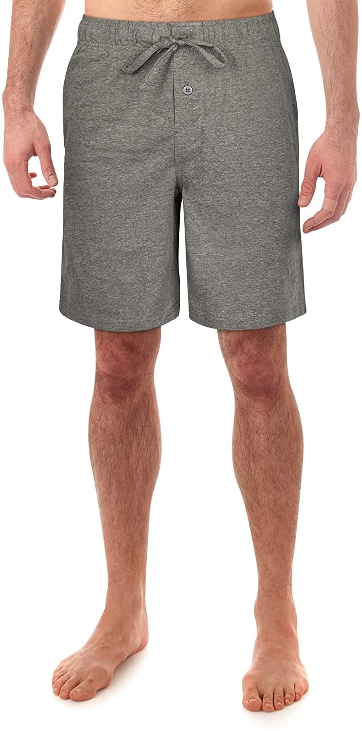 Fruit of the Loom Men's Jersey Knit Sleep Shorts - 100% Cotton Sleepwear Pajama Shorts with Drawstring & Pockets- Ultra-Soft, Moisture Wicking Lounge and Nightwear Shorts/2-Pack Grey/Grey, Large