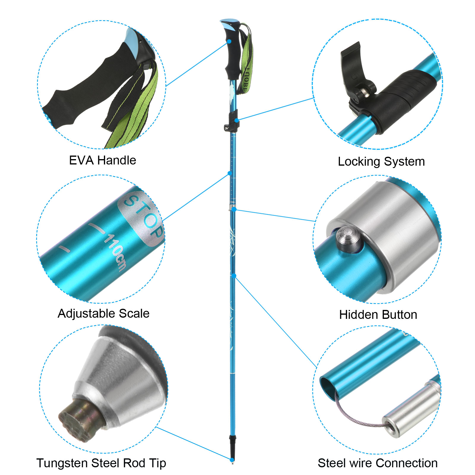 Uxcell Trekking Poles, Collapsible Hiking Pole 43 Inch with Mud Basket, 2 Pack Blue