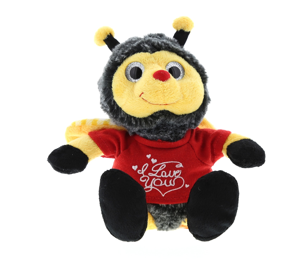 DolliBu I LOVE YOU Sitting Big Silver Eyes Honeybee Plush – Cute Stuffed Animal Insect with Red Shirt for Valentine, Anniversary, Romantic Date, Boyfriend, or Girlfriend Gift – 6.5 Inches