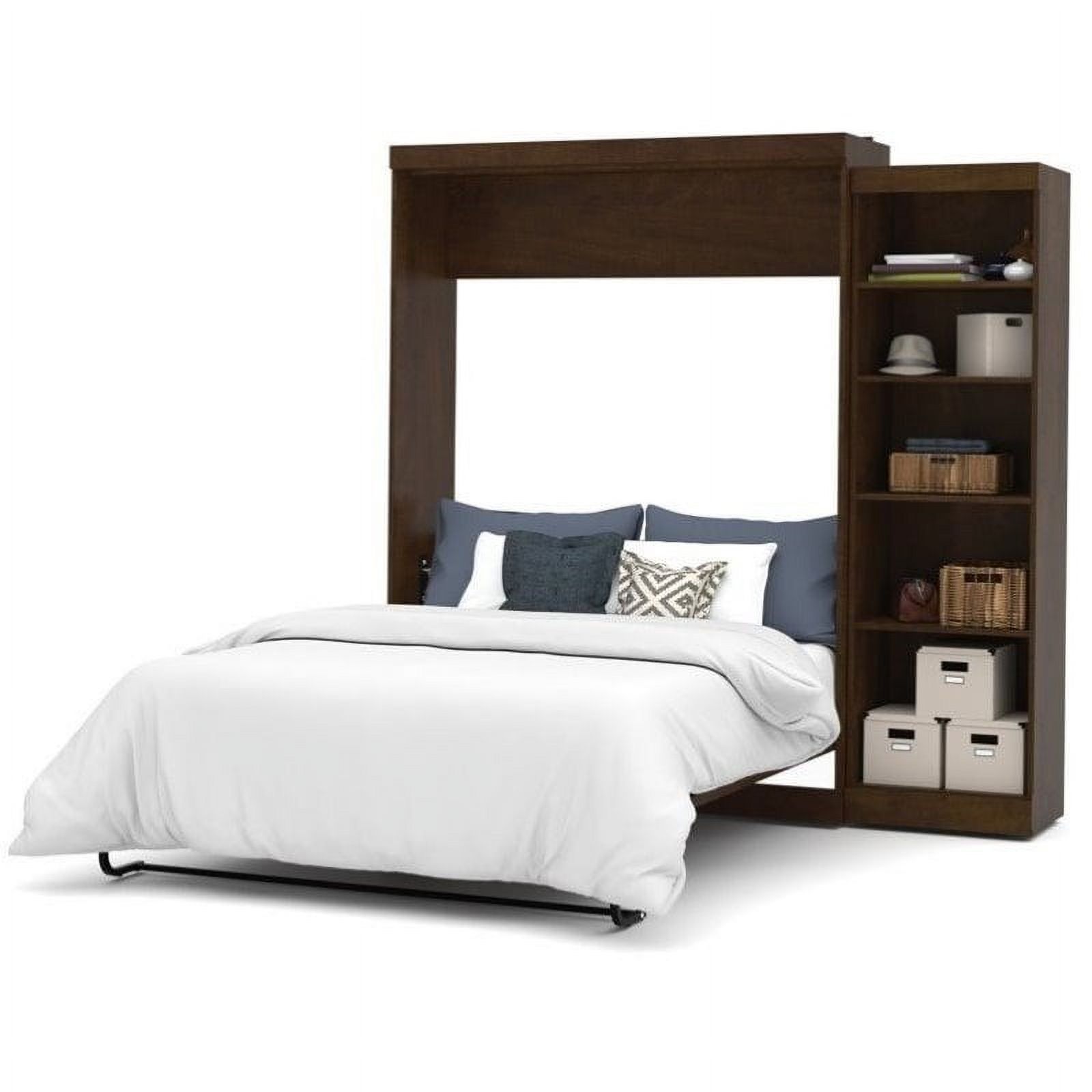 Kingfisher Lane Queen Wall Bed with Storage in Chocolate