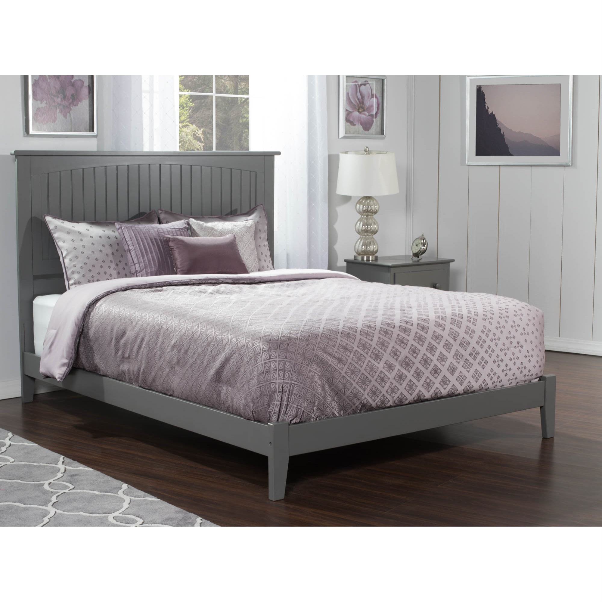 Nantucket Queen Low Profile Wood Platform Bed in Grey