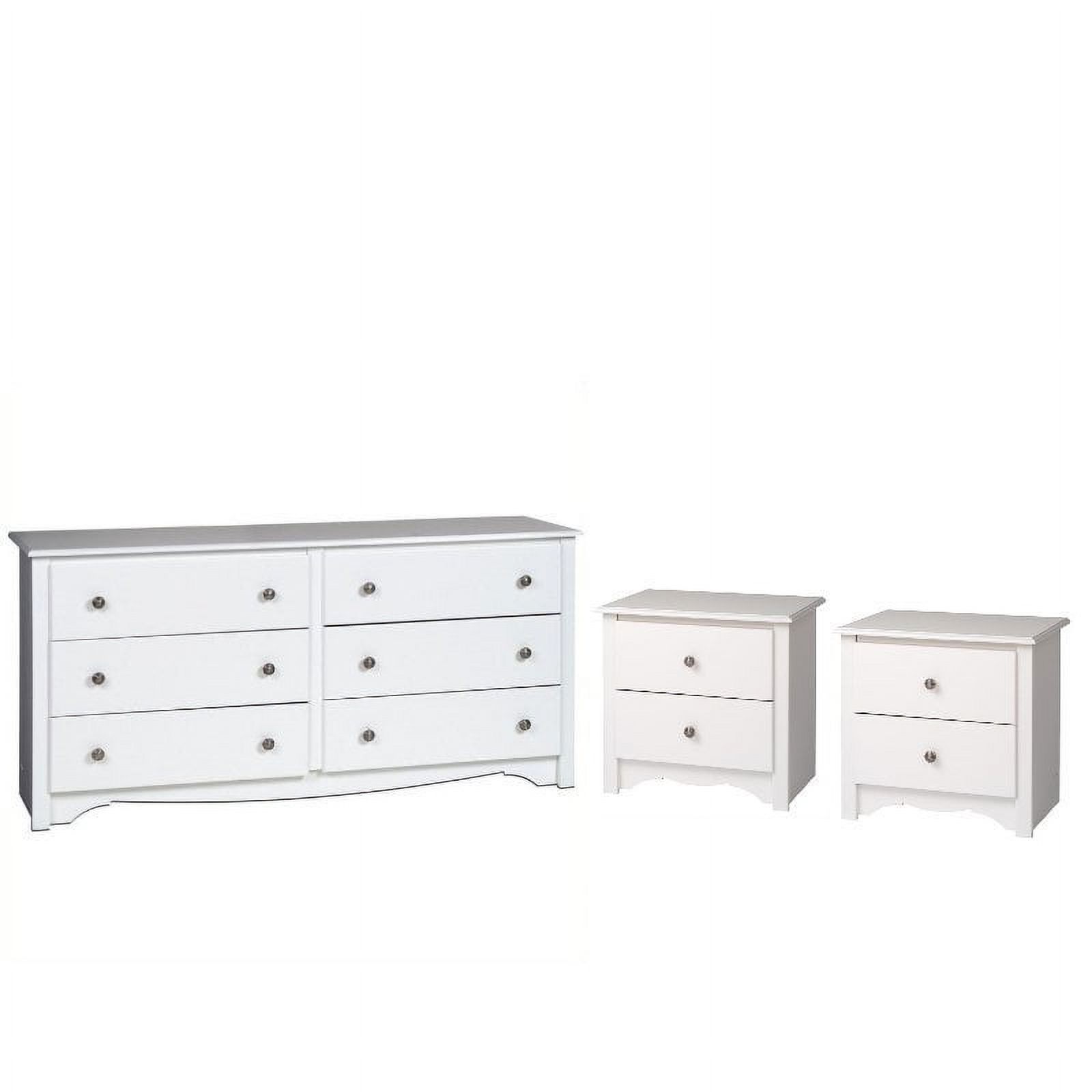 Prepac Monterey 3 Piece Dresser and Night Stand Set in White Finish