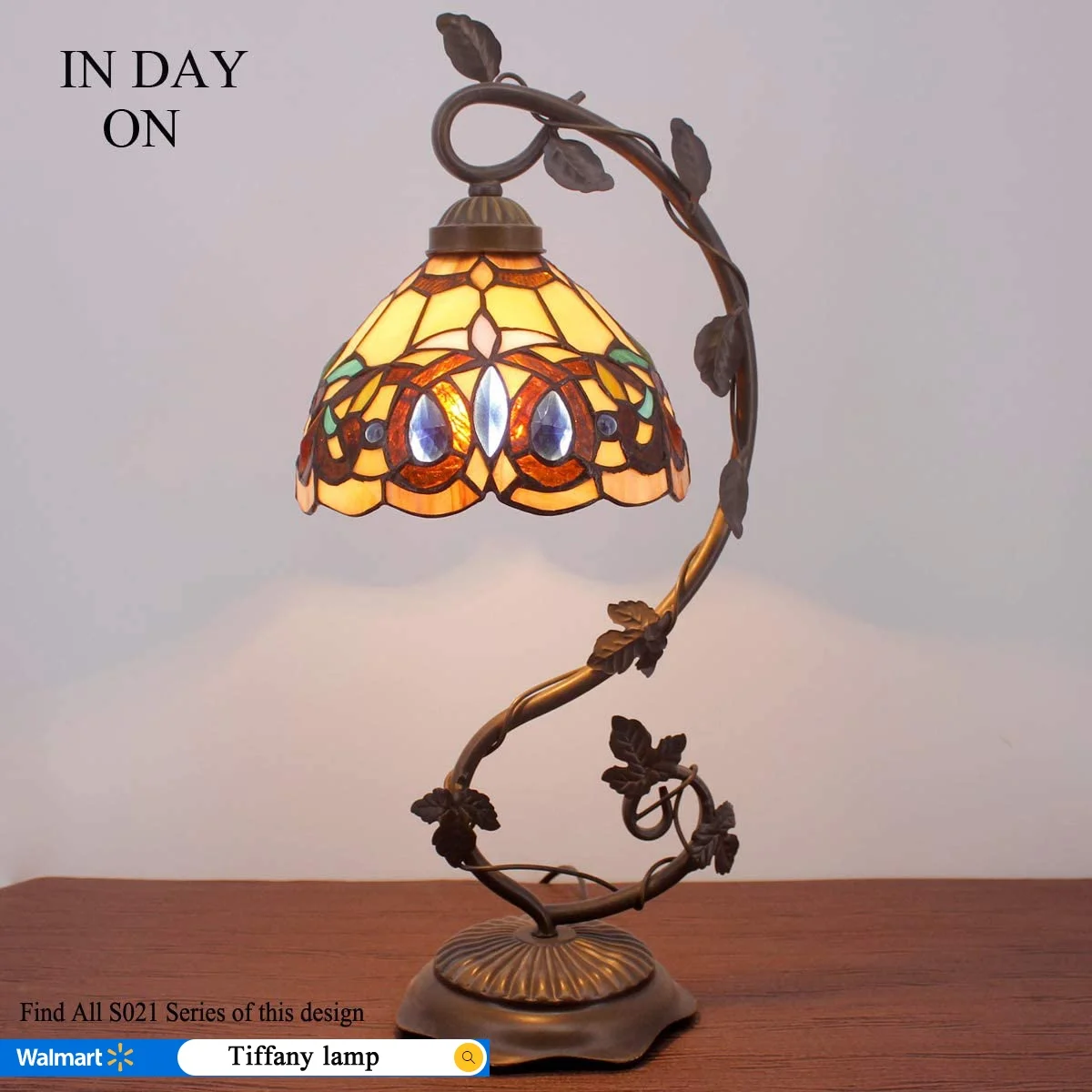 Bedside Lamp, Tiffany Table Lamp Banker Stained Glass Victorian Shade 21