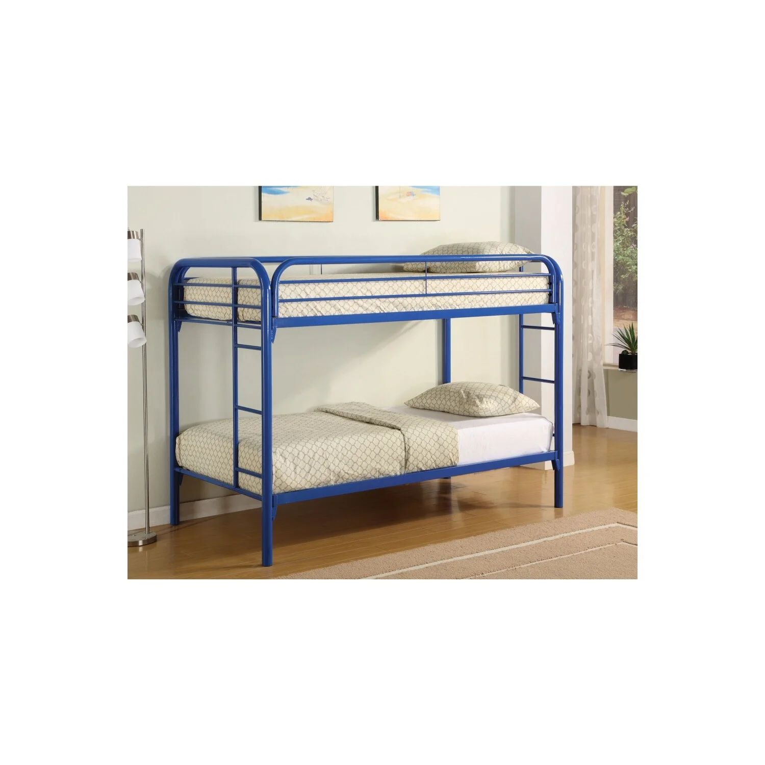 BenJara Simply Design Twin Over Twin Bunk Bed with Built In Ladders, Blue