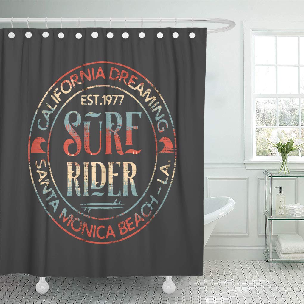 ATABIE Surf Rider and Surfing in California Malibu Beach Vintage Shower Curtain 66x72 inch
