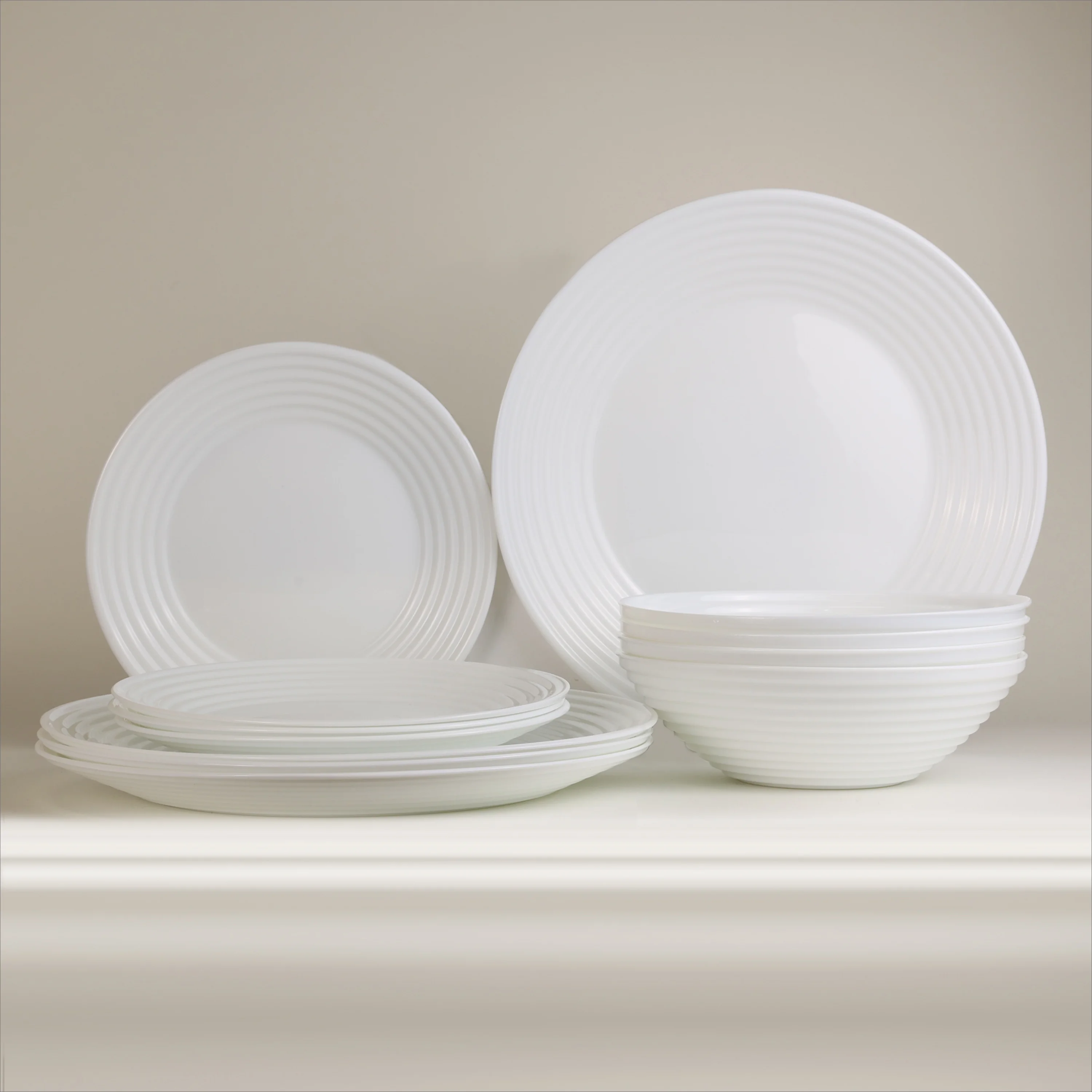 Blueniya Dinnerware Set for 4 total 12 pcs Dish Set | Durable Porcelain White Dinnerware Set, Plates and Bowls | Microwave, Dishwasher Safe | Chip resistant Plates