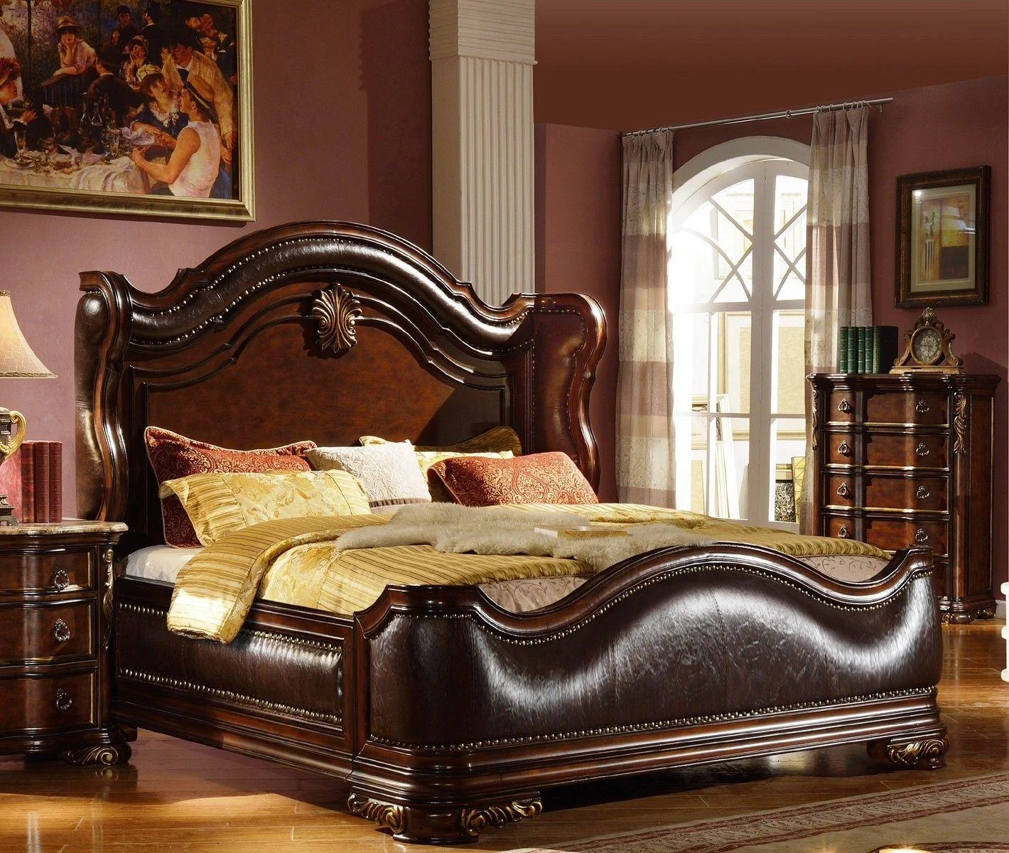 Traditional Imperial Cherry Bonded Leather Queen Bed B3000-Q Mcferran