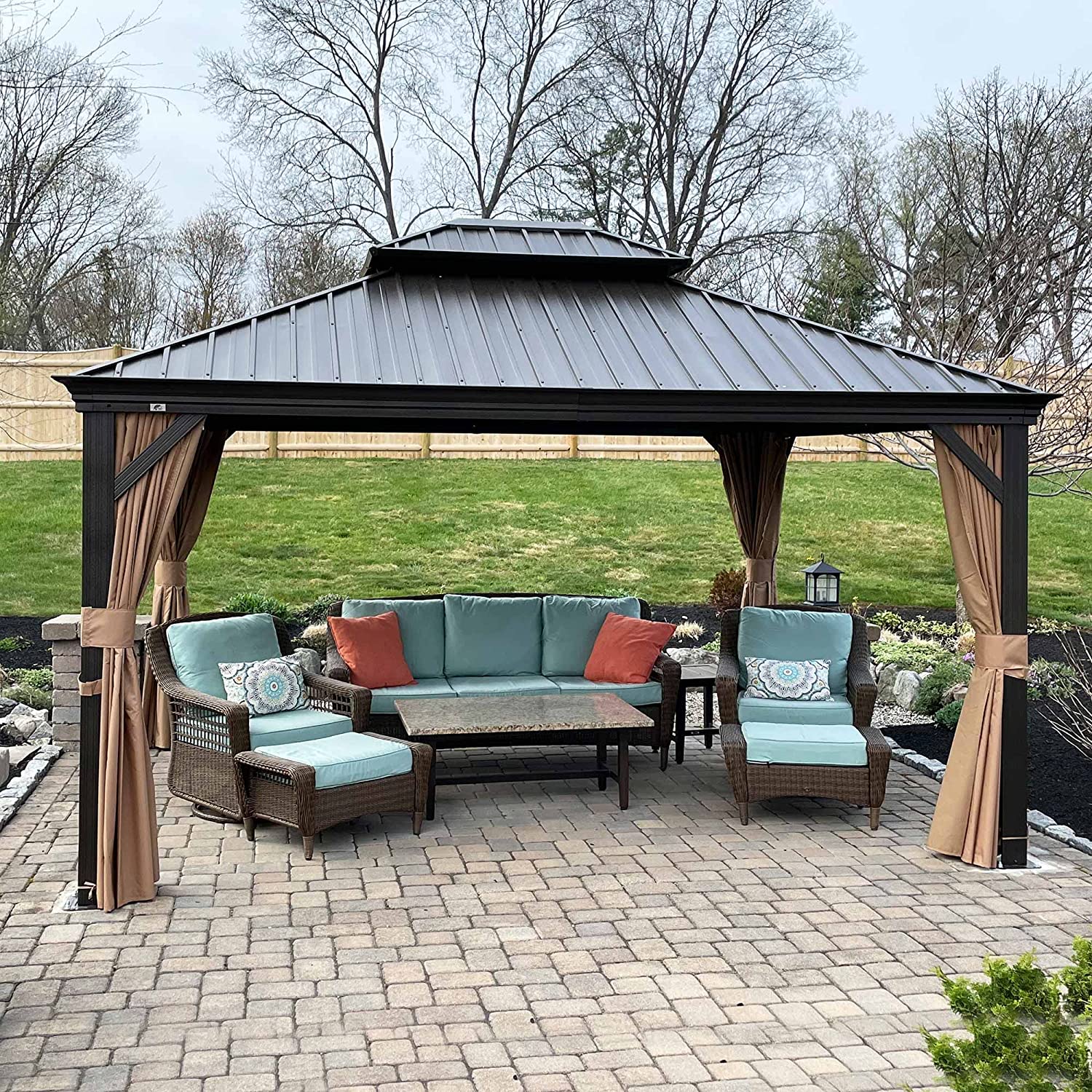 PURPLE LEAF 12' X 14' Outdoor Hardtop Galvanized Steel Double Roof Permanent Gazebo Canopy Aluminum Frame Patio Garden Gazebo