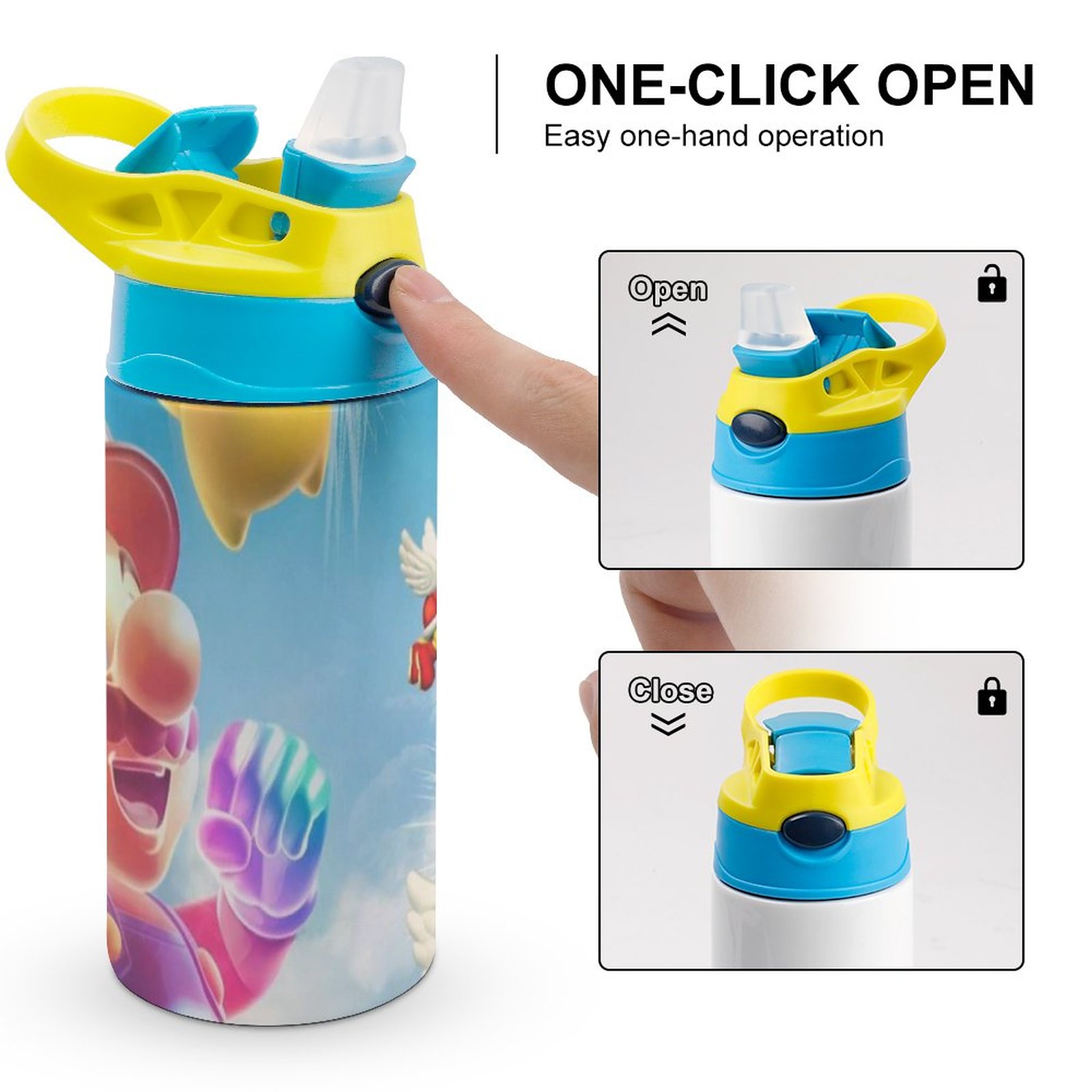 Mario Game Kid's Insulated Water Bottle With Straw Vacuum Stainless Steel Cup Leak-Proof Children Toddler Thermoses