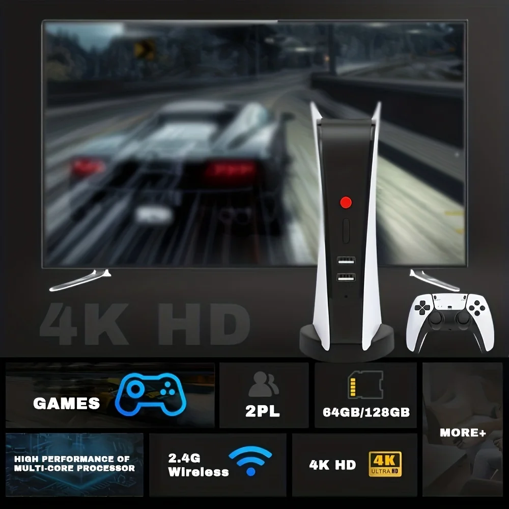 Home Game Console M5 HD 4K Console TV Double, 2.4G Wireless Rocker 9 Big Simulator Game Support CPS/GB/GBC/GBA/MD/SFC/FC/PS1 And More Modes, Game Gift