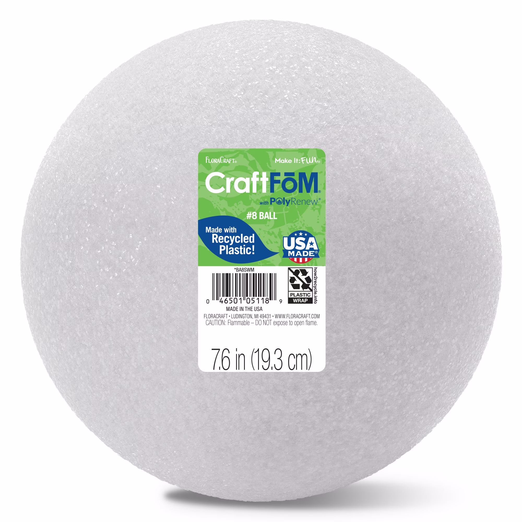 FloraCraft CraftFōM Crafting Foam Ball 7.6 inch White