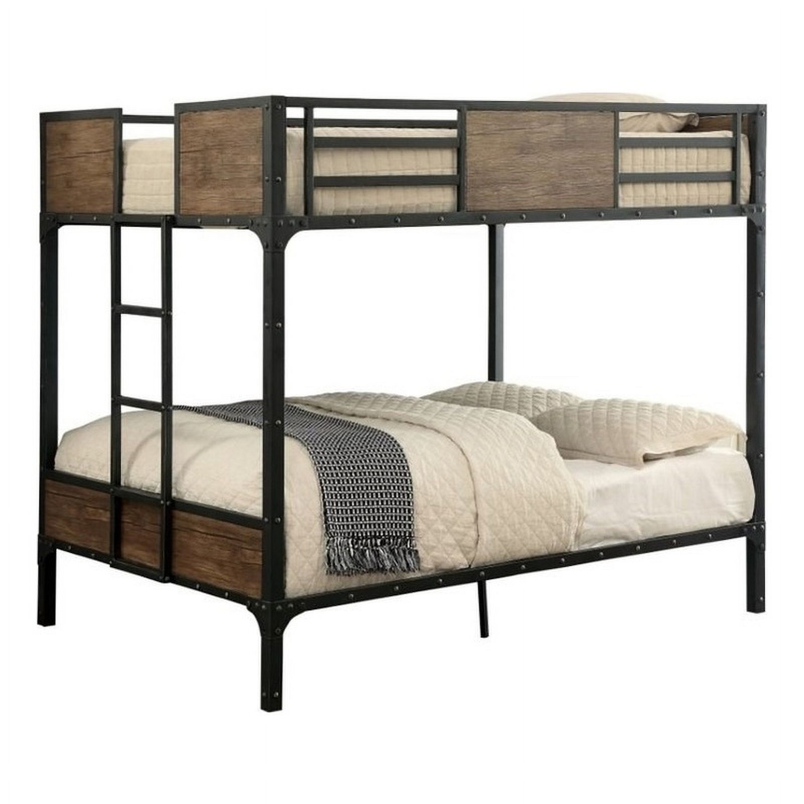Bowery Hill Modern Steel Metal/Wood Full Over Full Bunk Bed in Black
