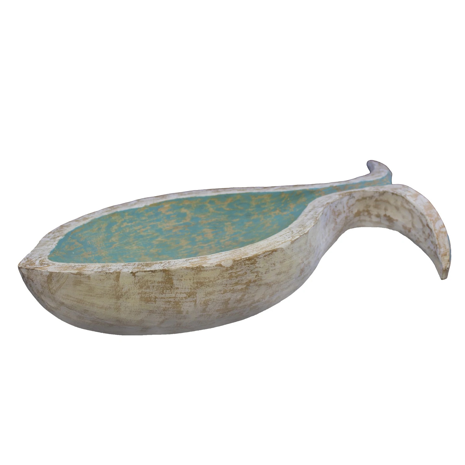 Teal Fish Serving Bowl- Mango Wood