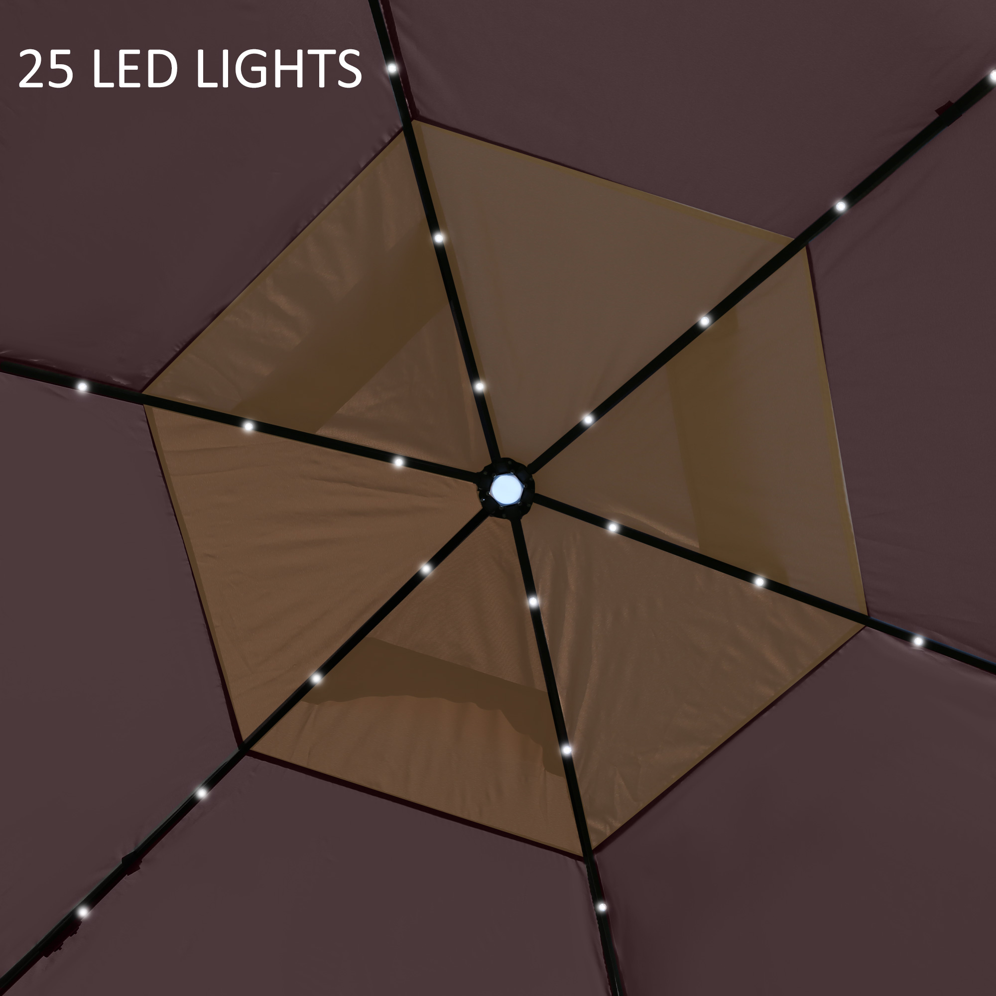 Outsunny 11' x 13' Pop Up Canopy with Netting & Solar Lights, Beige