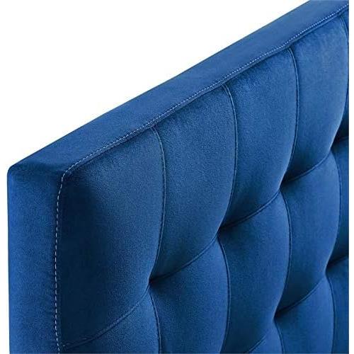 Modern Fabric Blue Biscuit Tufted Velvet Queen Headboard