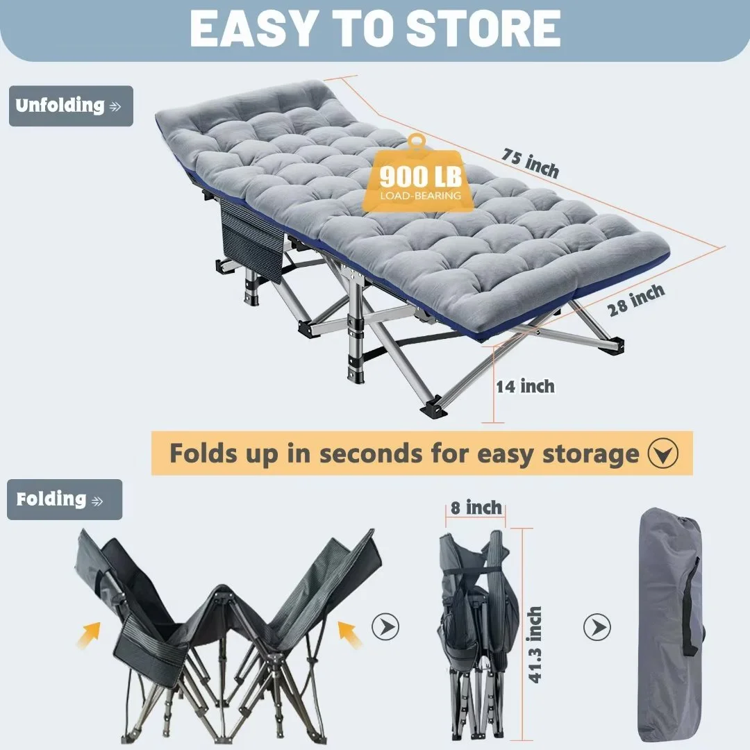 Docred Folding Camping Cots for Adults, Portable Sleeping Cot Foldable Bed with Carry Bag & 2 Sided Cushions, Heavy Duty Cot Bed Collapsible Camping Bed for Indoor & Outdoor Use 2Pack