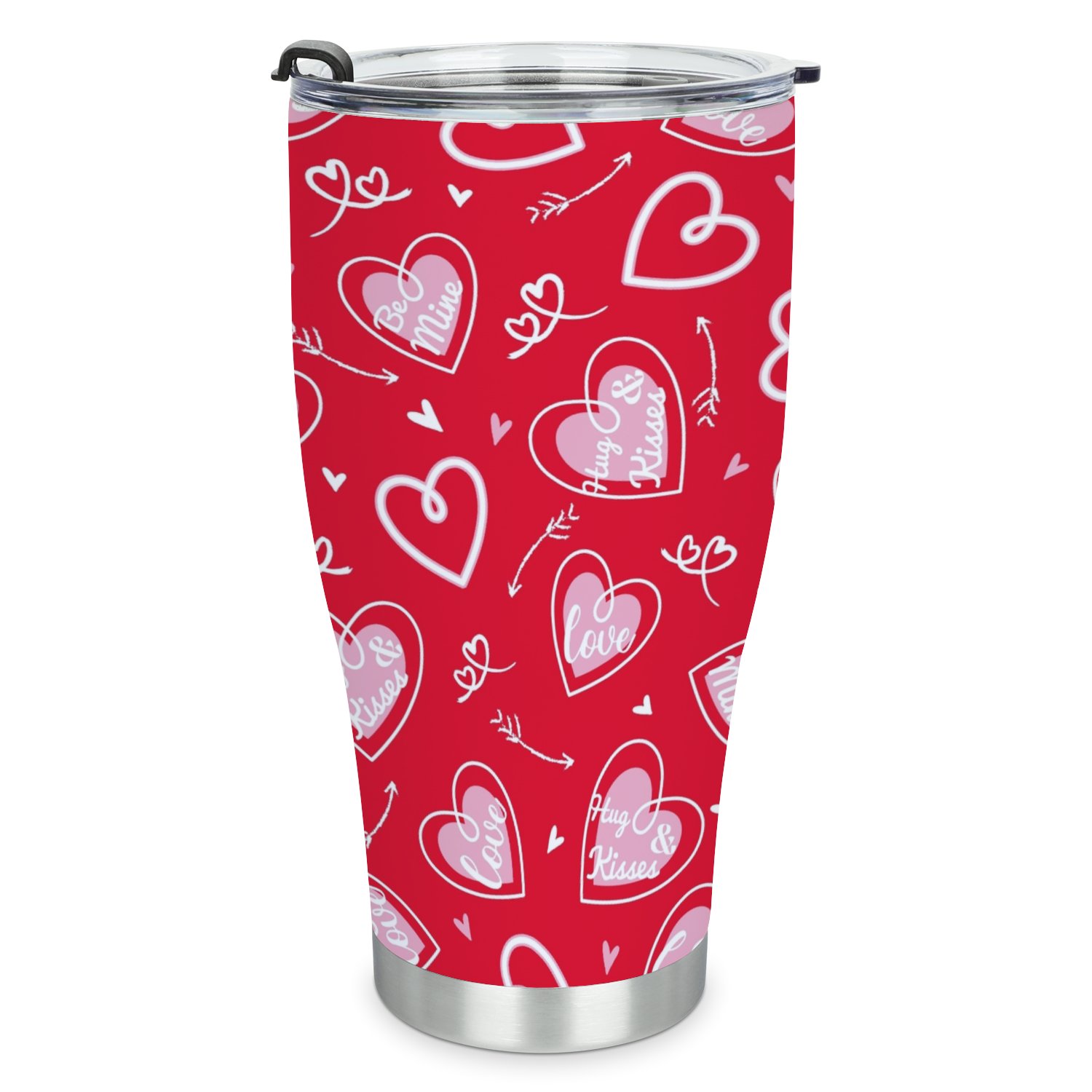 Hidove Stainless Steel Tumbler, Seamless Pattern of Valentine's Day with Love 30oz Leak Proof & Stainless Steel Bottle for Hot & Cold Drinks - Coffee Travel Mug, Water Metal Canteen, Thermal Cup