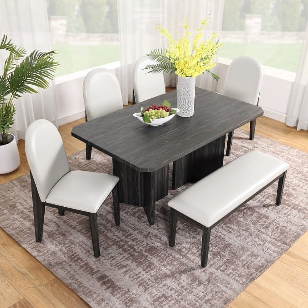 Modern 6 piece dinner set including dining table, dining chairs, 4 chairs and a bench, 60 inch dining table easy to assemble&nbsp;