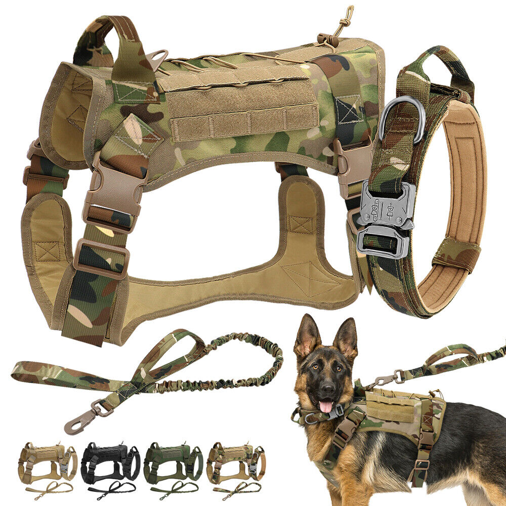 Military Tactical Dog Harness Molle Vest & Collar & Leash for German shepherd XL