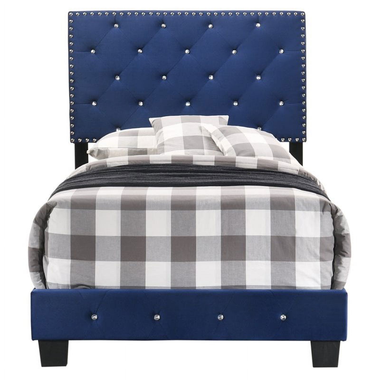 Maklaine Modern Upholstered Velvet Upholstered Twin Bed in Navy Blue