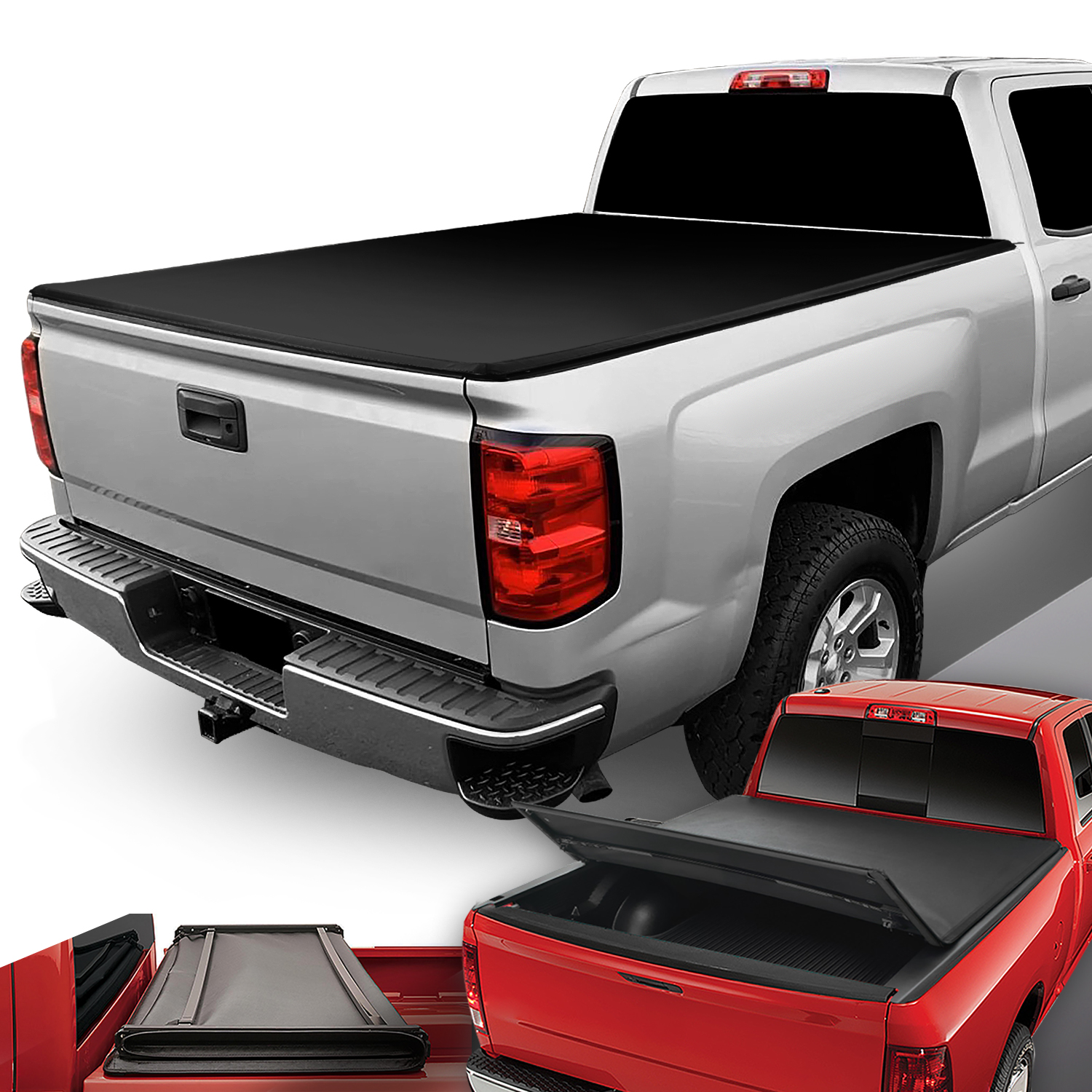 DNA Motoring TTC-TRISOFT-037 For 14-18 Chevy Silverado/GMC Sierra 8' Bed Fleetside Adjustable Tri-Fold Soft Top Trunk Tonneau Cover