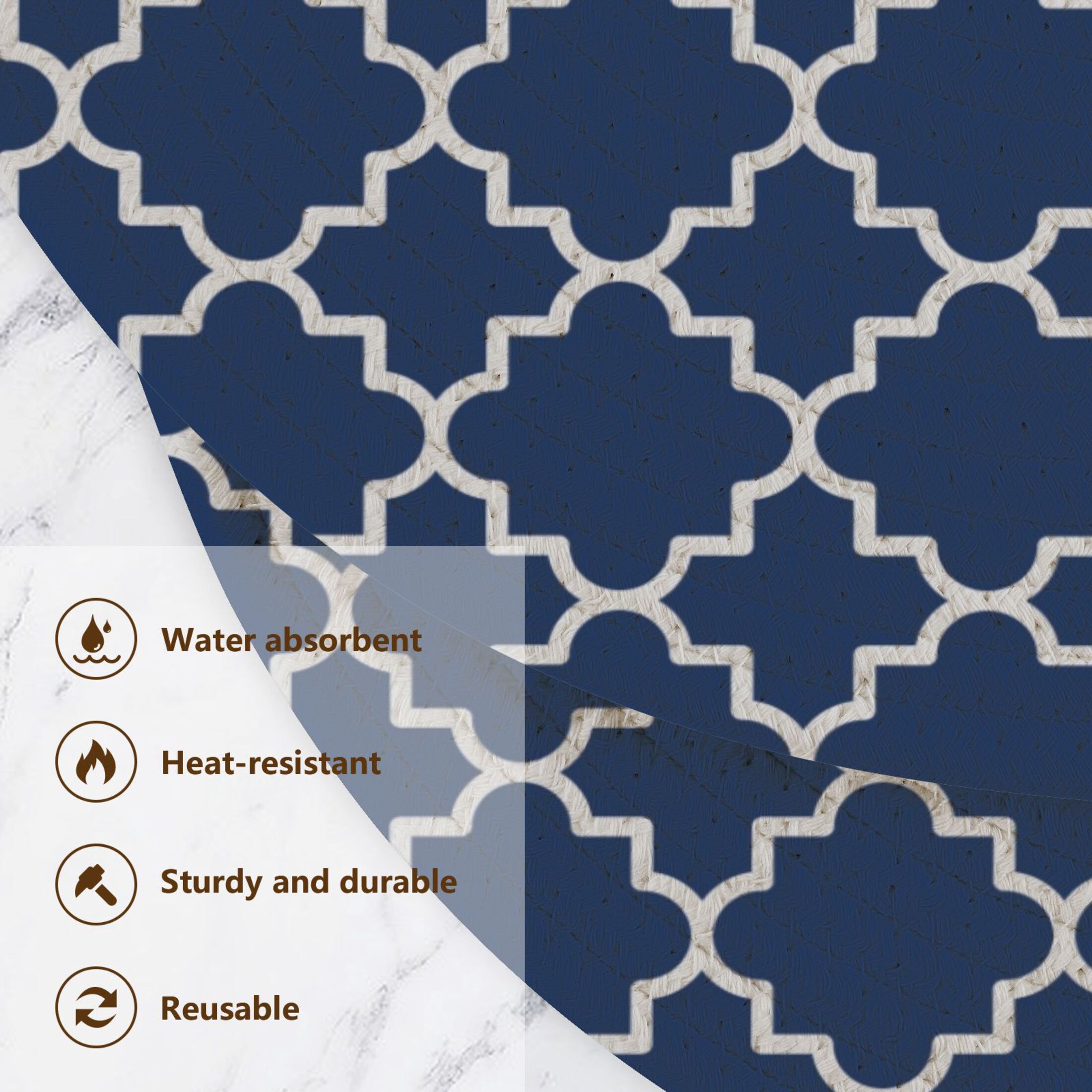 Blue with Lattice 3 PCs Pot Holders Trivets Kitchen 15